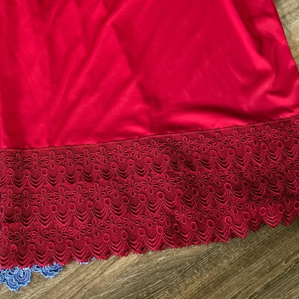 Elegant Red and Blue Lace Trim Skirt Set - Picture 4 of 4